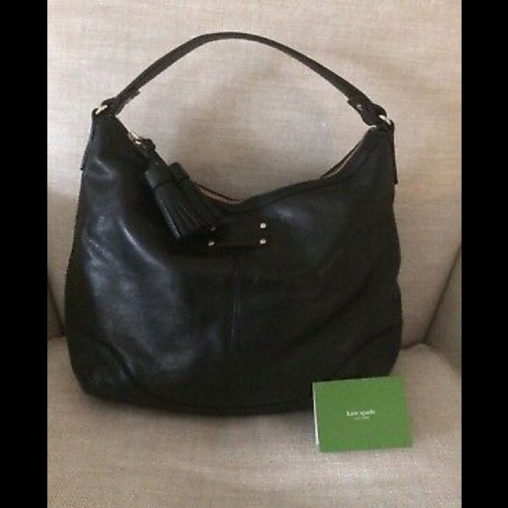 Kate Spade Handbag Black Leather Tassels Hobo Lori - Picture 2 of 8
